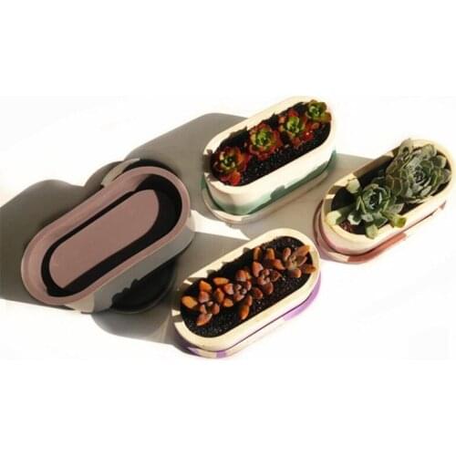 DIY Cement Pot Mold Silicone Plastic Flower Vase Oval Plaster Mold Succulent Container