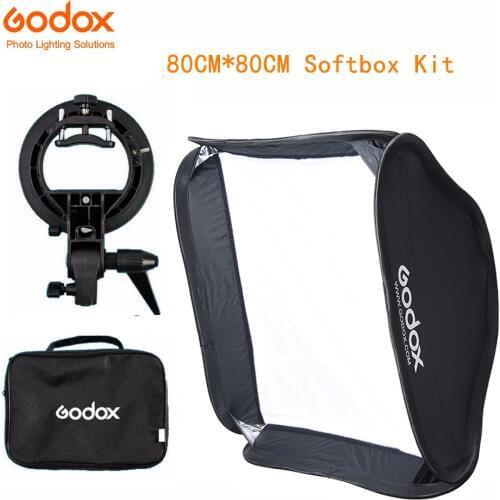 Godox S-Type Flash Bracket Bowens Mount Holder with 80x80cm Folding Softbox for Studio lighting