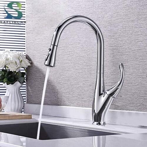 Chrome Hot and Cold Faucet Kitchen Faucet Pull-out Faucet Single Handle Smooth Non-rusting Faucett Deck Mountede