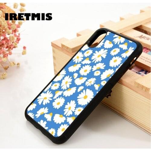 Iretmis 5 5S SE 2020 6 6S TPU Silicone Rubber Phone Case Cover for iPhone 7 8 Plus X Xs 11 12 MINI Pro Max XR Blue Daisies