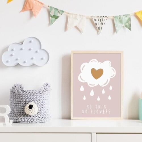 Sweet Pink Heart Rain Nursery Prints Canvas Painting Wall Art Pictures Posters Prints for Kids Baby Room Home Decoration