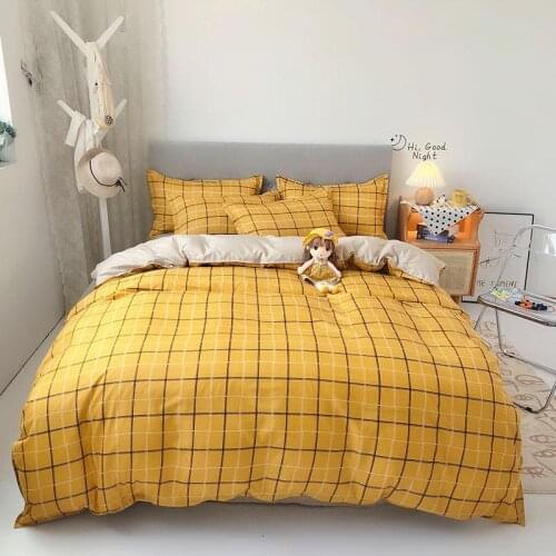 Japanese Bedding Sets,220x240 Duvet Cover Set With pillowcase yellow Plaid 200x220 Quilt Cover ,210x210 King Size Blanket set