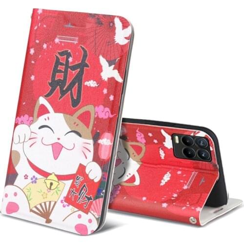 Cute Painted Wallet Stand Flip Leather Case For Realme 8 Pro GT NEO Q2 X7 Pro V5 C11 X50 Pro XT Book Cover Magnetic Case
