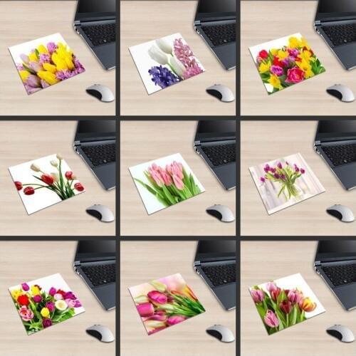 XGZ Laptop Flowers Square Mouse Pad Tulip White Carnation Pattern PC Mat Love Pink Rose Decoration Rubber Non-slip Universal