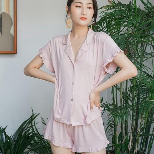 Summer Pyjamas Short Sleeve Shorts Women Pajamas Solid Modal Skin-friendly Sleepwear Thin Two-piece Lounge Wear Sexy Nightwear