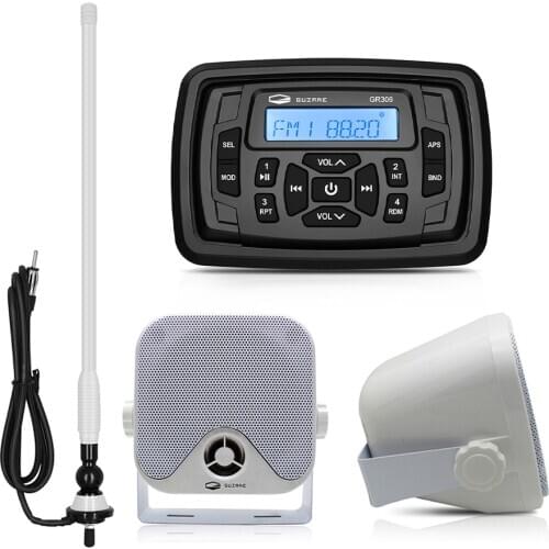 Marine Bluetooth Audio Boat Stereo Radio Receiver Car MP3 Player+4 Inch Marine Waterproof Speaker For ATV SPA Pool+FM AM Antenna