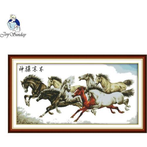 Joy Sunday DIY Cross Stitch Kits Handmade Needlework Chinese Embroidery God Horses Comes From The East Patterns Cross-Stitching