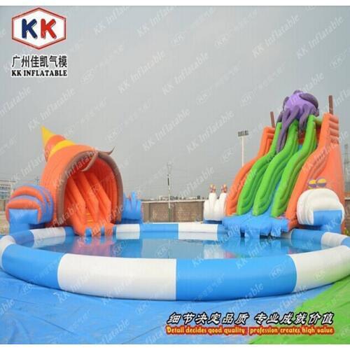 Inflatable Octopus Pool Slide , Large Inflatable Water World Water Park For Commercial Use