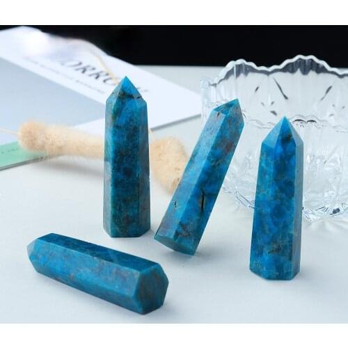 Natural Blue Apatite Point Crystal Stone Wand Healing Crystal Hexagonal Energy Gemstone Obelisk Treatment Home Decor DIY Gift