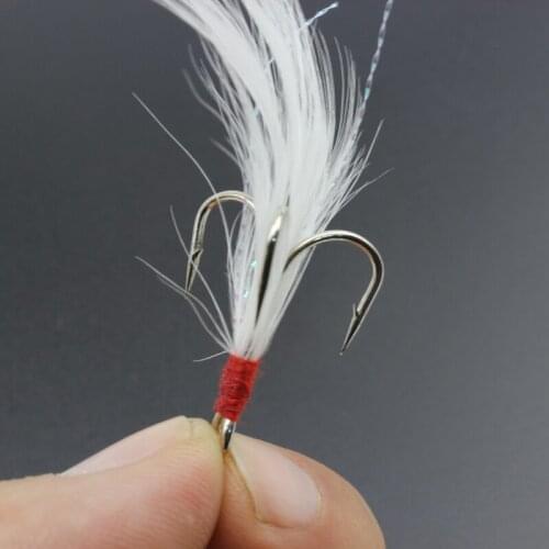 NEW 50 Pcs 2# 4# 6# 8# models feather Hook road sub-portable hook set White barb Super Strong Feathered Treble fishing hook