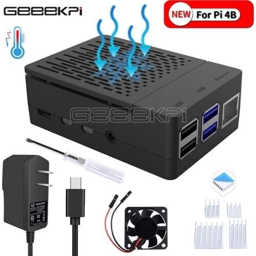 New! GeeekPi ABS Black / White / Clear Case Cover Enclosure Shell Box + Heatsinks + Cooling Fan for Raspberry Pi 4B Pi 4 Model B