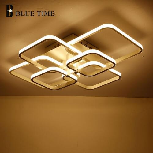New Square Rings Frame Modern Led Ceiling Lights For Living Room Bedroom White Or Black Arms Ceiling Lighting Fixtures AC85-260V