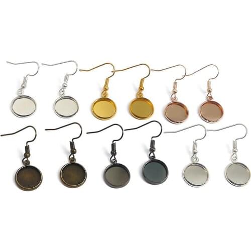 10pcs 10-25mm Tray Bezel Cabochon Earring Hook Blank Setting Round Pendant Ear Base Findings For DIY Glass Cameo Jewelry Making
