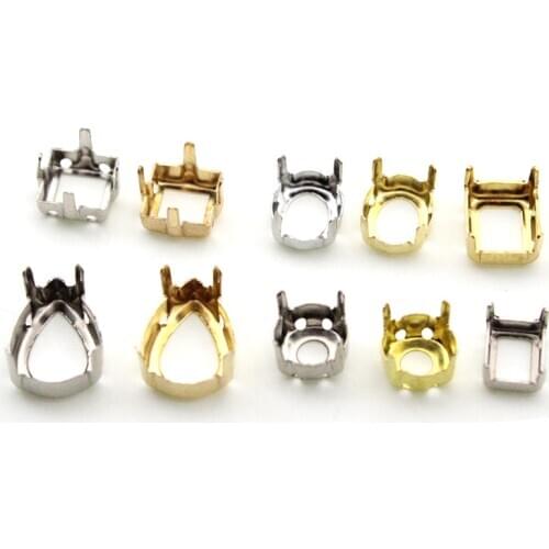 Oval Water Drop Round K9 Empty Claw Setting Copper Sew on Rhinestones Base Silver Gold Sewing Garment DIY Jewelry Findings