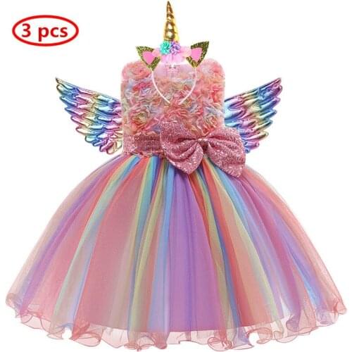 Girls Unicorn Dress Kids Halloween Christmas Gown Cosplay Clothing Children Birthday Party For Girl Fantasy Princess Dress