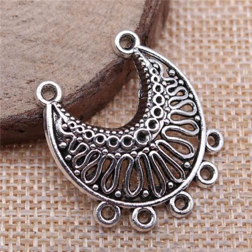 Handmade Pendants For Jewelry Accessories 8pcs Half Moon Porous Earring Connector 31x26mm Antique Silver Plated