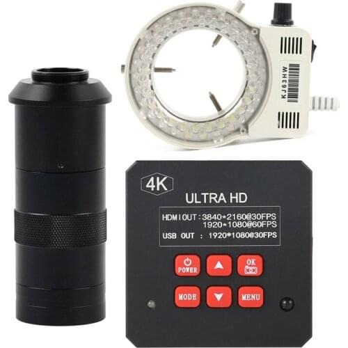 4K 2K 1080P 38MP HDMI USB Industrial Video Microscope Camera TF Card Storage Zoom 100X 130X Zoom C-MOUNT Lens For PCB Soldering