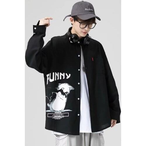 New Mens Shirts Japanese Fashion Long Sleeve Print Shirt Men Streetwear Harajuku Casual Shirts Men Clothing Tops Spring Autumn