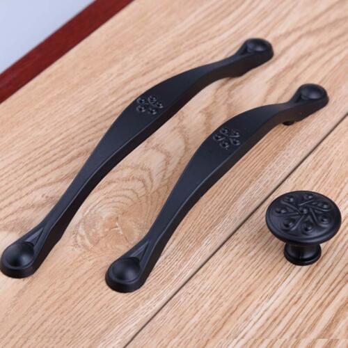 96mm 128mm modern simple black wardrobe kitchen cabinet door handles antique black drawer cupboard knob pull 5" matte black pull