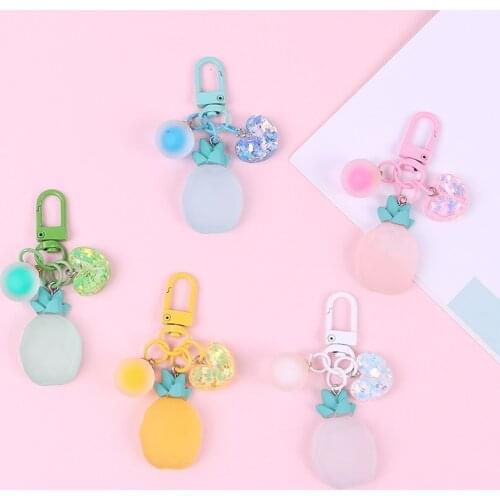 Cute Glass Charms Tropical Fruit Key Chain Pineapple Bag Pendant Car Key Holder Jewelry Accessories Girls Backpack Gift Keychain