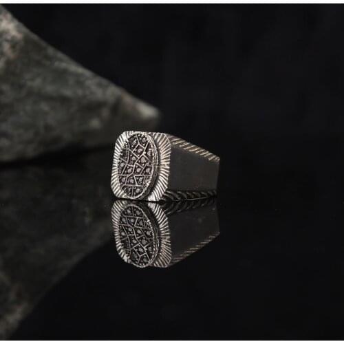 Dark Red Zircon 925 Silver Engraved Traditional Handmade Turkish Signet Ring Jewelry Gift for Women Men