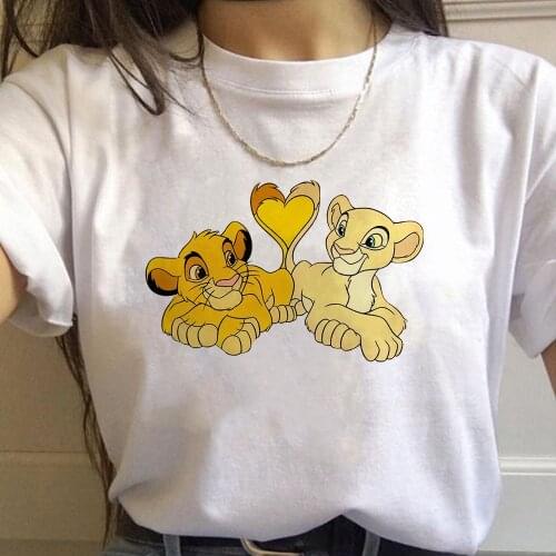 Disney The Lion King Mujer T-shirt Simba and Nala Aesthetic Love Female Camisetas Fashion Elegant Women T-shirts 2021 New Ropa
