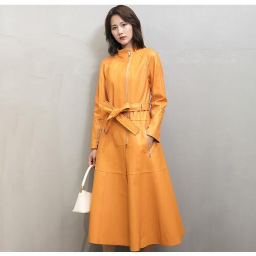 Genuine Leather Jacket Women 100% Sheepskin Coat Korean Vintage Blazer Womens Real Leather Jackets Long Windbreaker 9912 YY1935