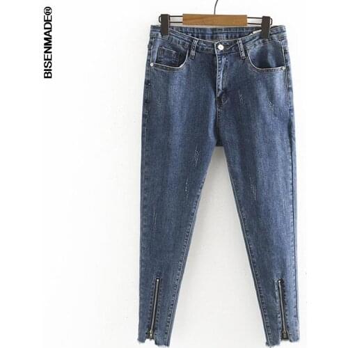 Women Clothing Jeans Plus Size 2021 Autumn New Slim Show Thin Zipper Leg High Waist Stretch Skinny Pencil Pants S66-816