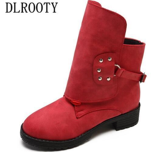 Women Ankle Martin Boots 2018 Autumn Female Casual Shoes Woman Flat Fashion Platform Round Toe Buckle Strap Solid Big Size 35-43