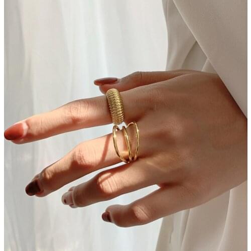 Aesthetic Light Luxury Gold Plated Rings for Women New Fashion Geometric Party Adjustable Jewelry Accessories Gift Wholesale