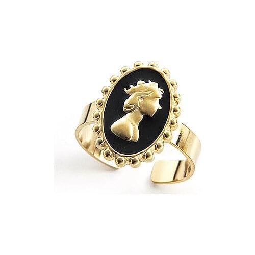 Vintage Oval Shape Portrait Enamel Rings For Women Stainless Steel Gold Adjustable Geometric Finger Rings Bague Femme Jewelry