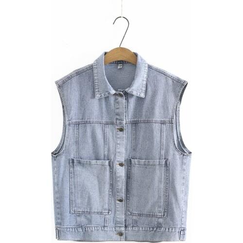 Womens vest spting autumn 2021 fashion turn-down collar pocket Sleeveless jacket women oversize vest denim Waistcoat