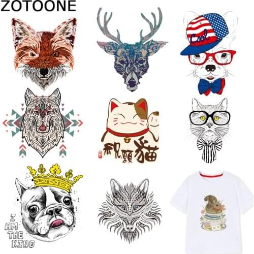 ZOTOONE Cute Animal Patches Cat Dog Wolf Stickers Iron on Transfers for Clothes T-shirt Heat Transfer Diy Accessory Appliques F1