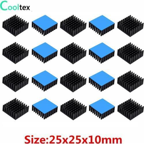 20pcs Aluminum Heatsink 25x25x10mm Cooler Radiator Cooling for Electronic Chip IC Raspberry pi With Thermal Conductive Tape