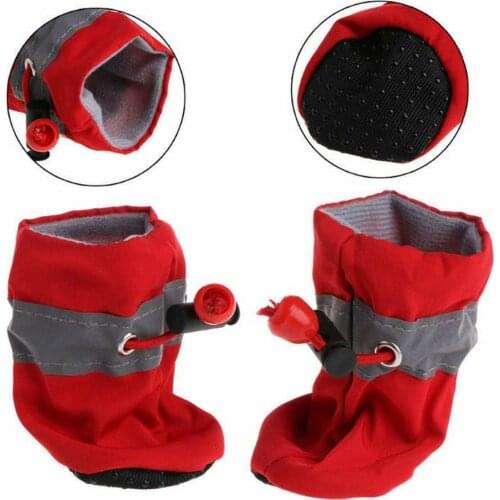 Adjustable Pet Dog Cat Chihuahua Non-slip Shoes Warm Winter Snow Boots Waterproof Supplies Universal Size 4 Pcs/ Set