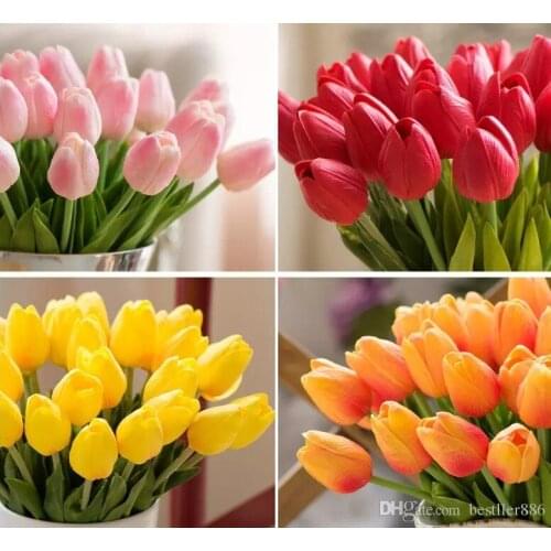 10 colors 50pcs PU Fake Artificial Silk Tulips Flores Artificiales Bouquets Party Artificial Flowers For Home Wedding Decoration