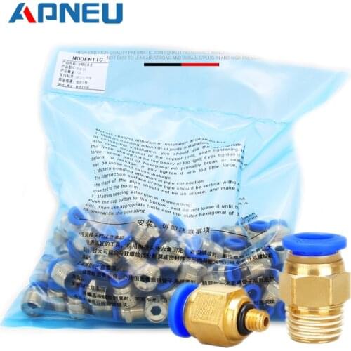 50PCS PC Pneumatic Fitting Air Connector Quick Connecors Fitttings PC4-M5 PC4-01 PC6-01 PC6-02 1/8" 1/4" 3/8" 1/2" Male Thread