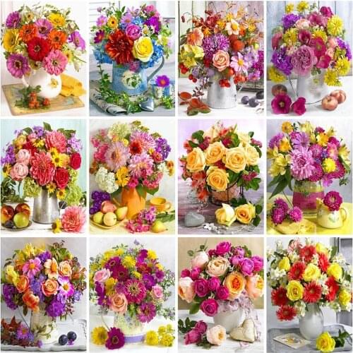 5D DIY Diamond Painting Peony Flower Diamond Embroidery Daisy Cross Stitch Rhinestone Mosaic Picture Pink Home Decoration Art