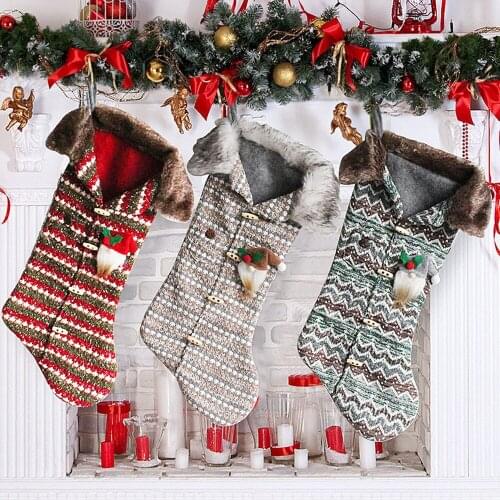 BalleenShiny Creative Christmas Stocking Knitted Candy Bag Christmas Tree Ornaments Socks Holiday Gift Bag Decoration Props