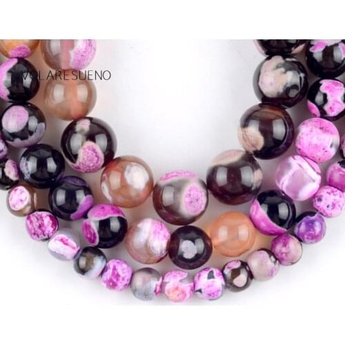 Natural Fuchsia Fire Agates Onyx Stone Round Loose Beads For Jewelry Making 6-10mm Spacer Beads Fit Diy Bracelet 15“ Strand