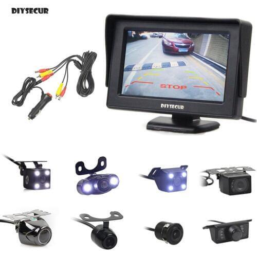 DIYSECUR 4.3" Car Monitor Auto Parking System Video Night Vision Backup Reverse Camera Car Rear View Camera free Car Charger