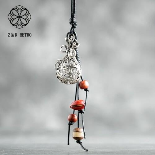 Long Necklace Vintage Jewelry Women Wood Beads Bag Necklaces&Pendants Rope Chain Zinc Alloy Sweater Rope Chain Gifts Accessories