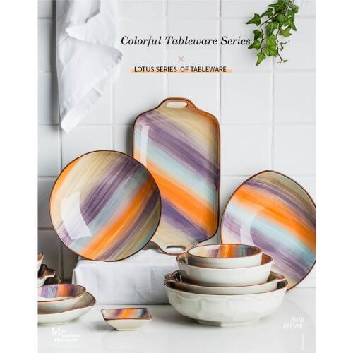 EECAMAIL Colorful Japanese Creative Ceramic Tableware Household Dish Soup Bowl European-style Household Tableware
