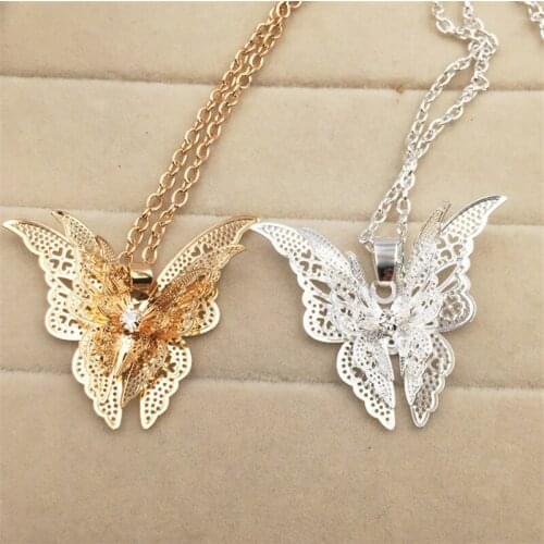 Elegant Temperament Fashion Butterfly Necklace For Women Gold Color Hollow Out Design Necklaces Party Fine Jewelry