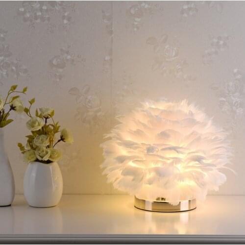 Goose Feather Table Decoration Lamp For Bedroom Bedside EU Plug Party Wedding Christmas Decoration Romantic LED Feather Lamp