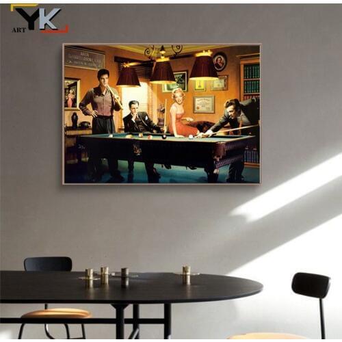 Modern Classic Movie Elvis Presley, Humphrey Bogart, Play Billiards Oil Painting Canvas Posters Prints Pictures For Living Room