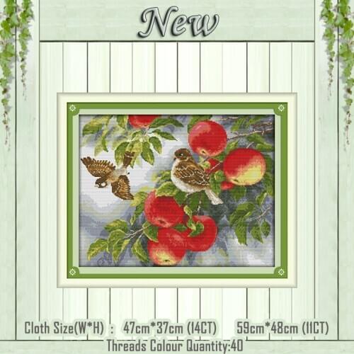 Birds and apples animal diy painting counted printed on the canvas DMC 11CT 14CT kit NKF Cross Stitch embroidery needlework Sets