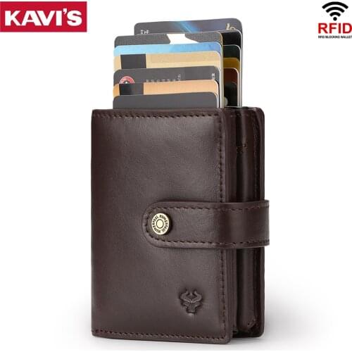 KAVIS Rfid Blocking Men Leather Credit Card Holders Business Credit Card Case Male Coin Purse Automatic Aluminium Bank Card Case