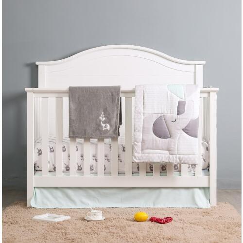 4PCS Baby Unisex Boy or Girl Nursery Crib Bedding Set Without Bumper Gray Elephant (duvet+fitted sheet+bed skirt+blanket)