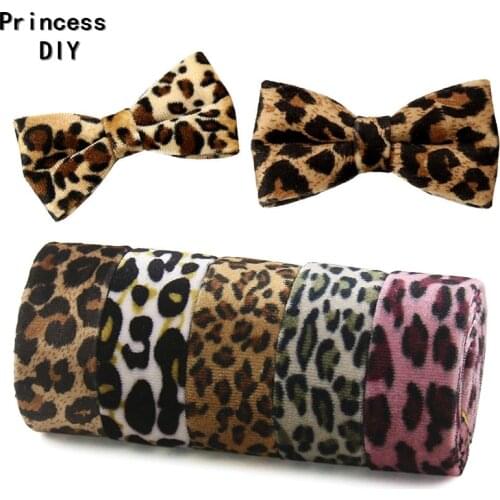 5Meters 10 25 40mm Printed Leopard Velvet ribbon Fabric Layering Tape Riband DIY Hair Bow Tie Collar Hand Craft Materia